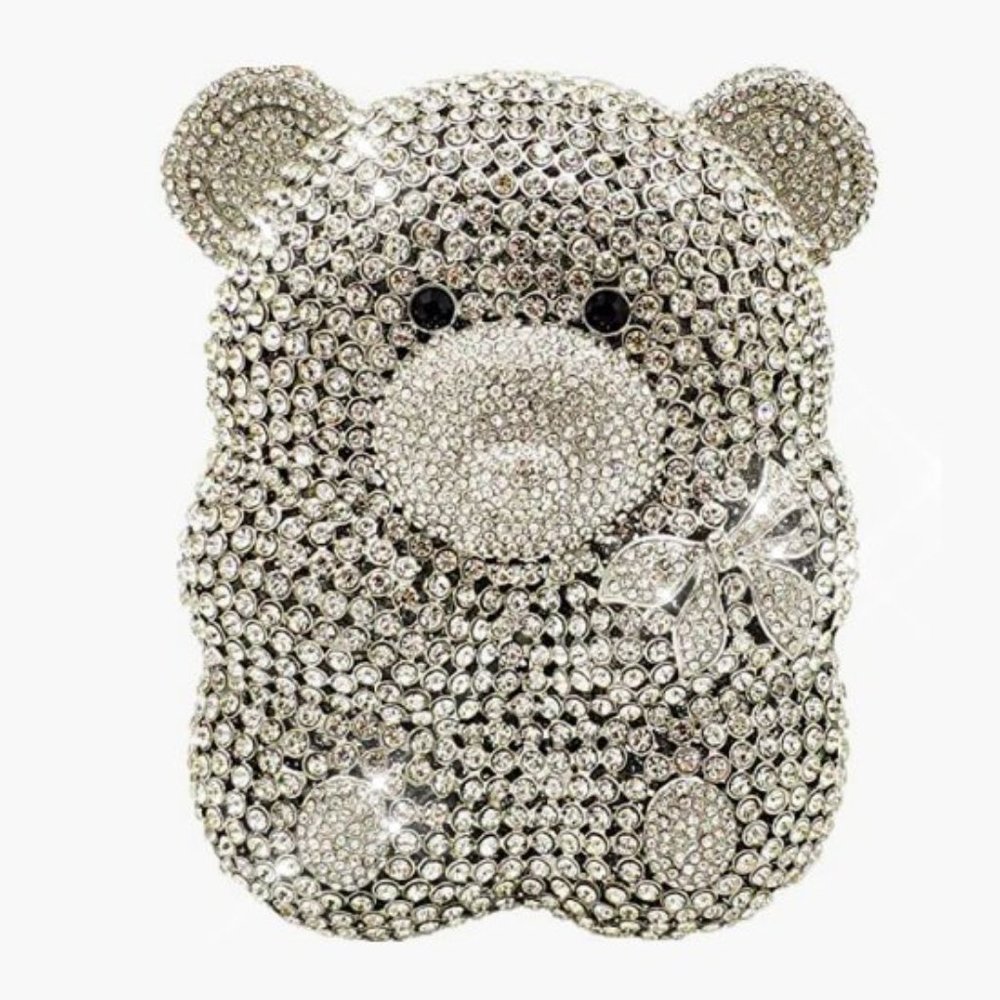 NEW Sparkling Bling Crystal Rhinestone Panda Bear Bag Clutch Purse + FRE…